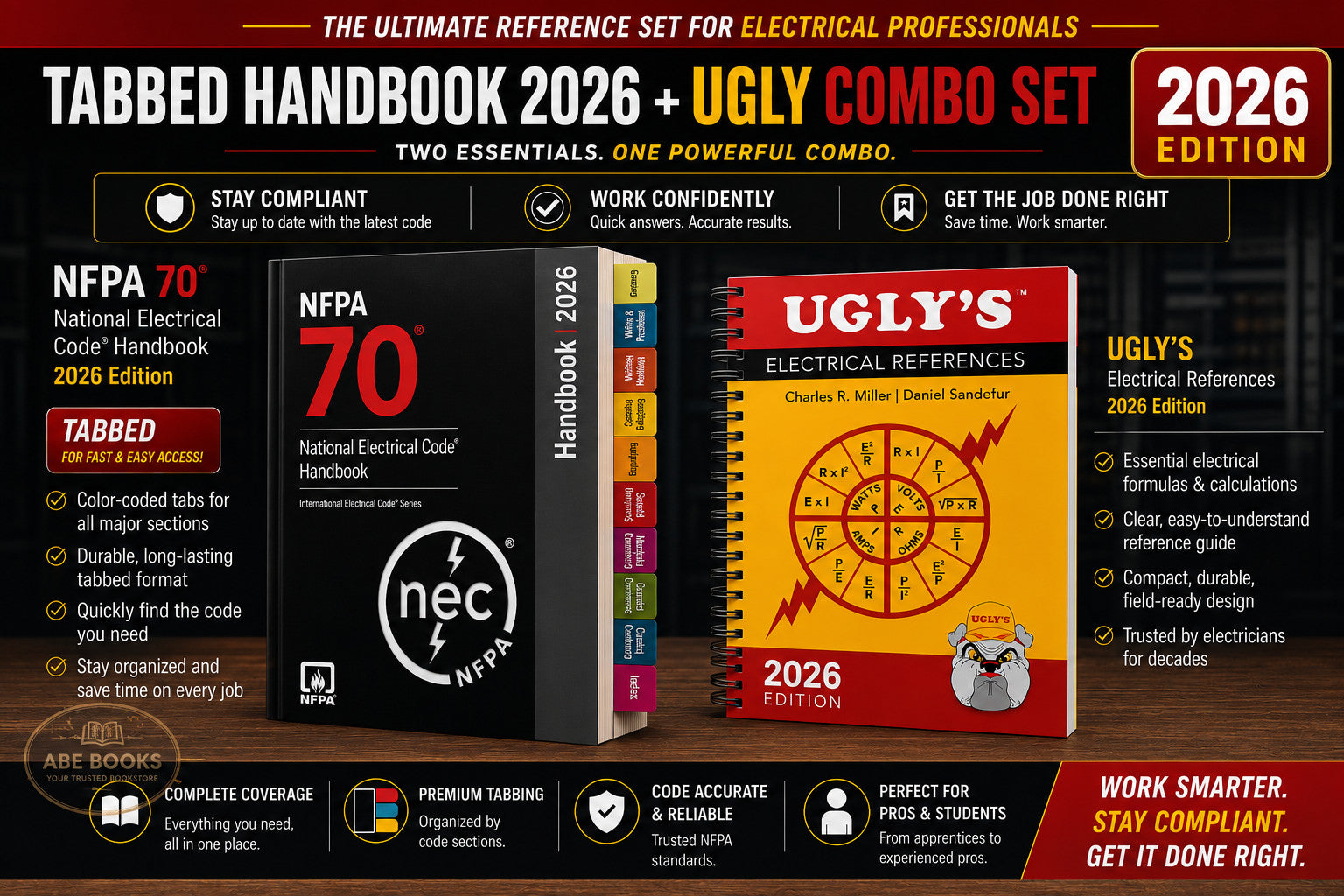 Tabbed NFPA 70 National Electrical Code Handbook 2026 + Ugly's Spiral Combo Set National Fire Protection Association