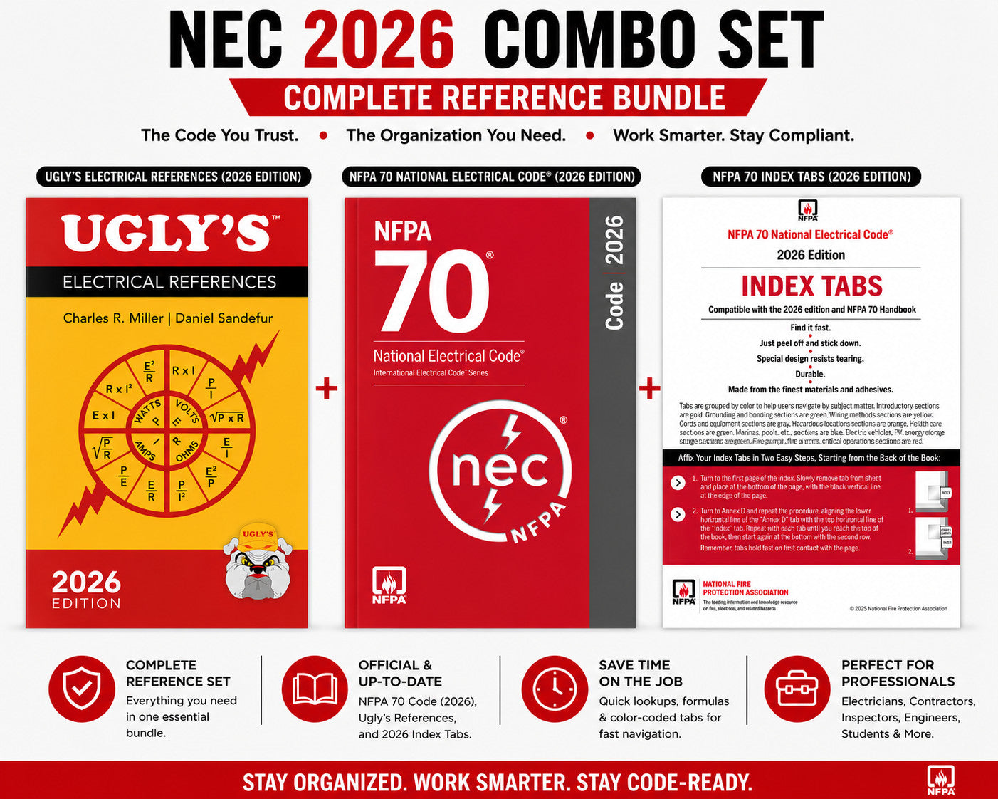 NFPA 70 NEC 2026 + Ugly's 2026 + 2026 Index Tabs Combo Set NEC