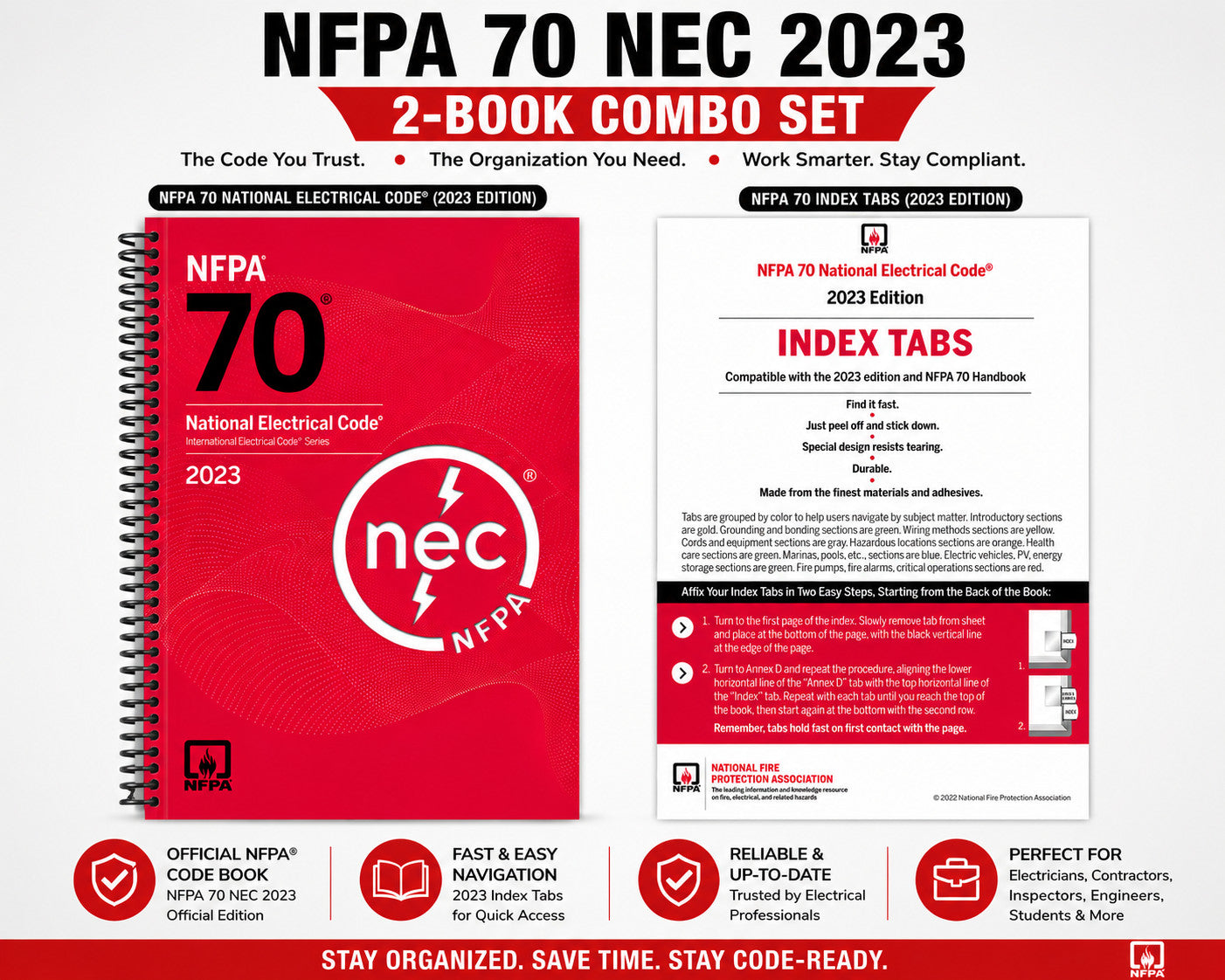 Spiral NFPA 70 NEC 2023 Code Book + 2023 Index Tabs Official Combo Set NEC