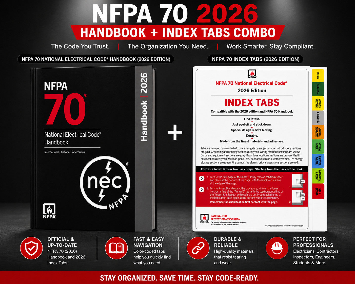 NFPA 70 Handbook 2026 + Index Tabs 2026 Combo Set | NEC Code Reference NEC