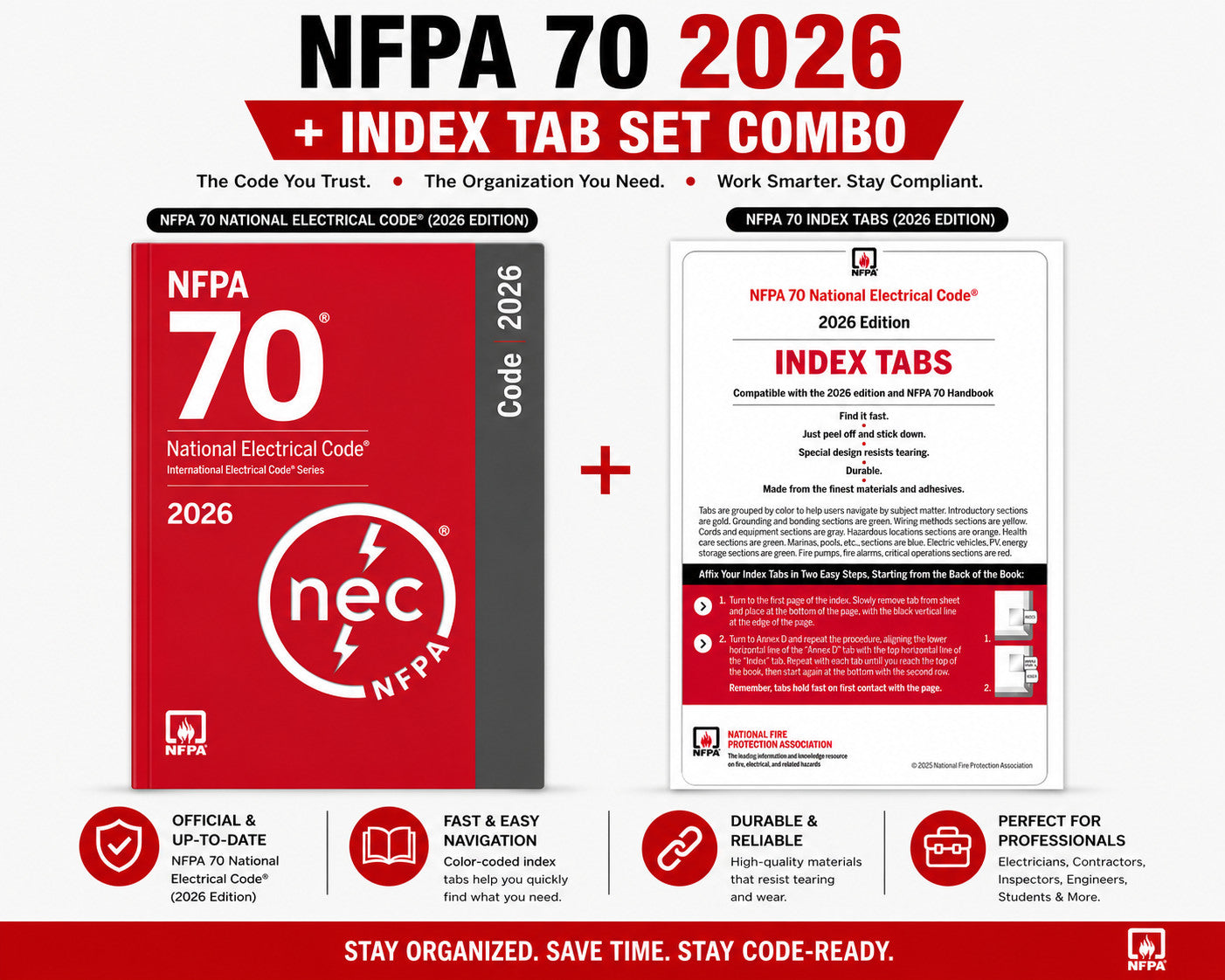 NFPA 70 National Electrical Code 2026 + Index Tab Combo National Fire Protection Association