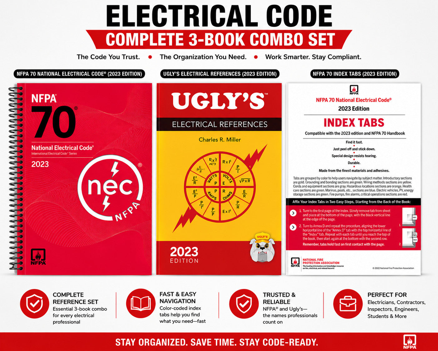 Spiral NFPA 70 NEC 2023 Code Book + Ugly's + 2023 Index Tabs Combo Set NFPA